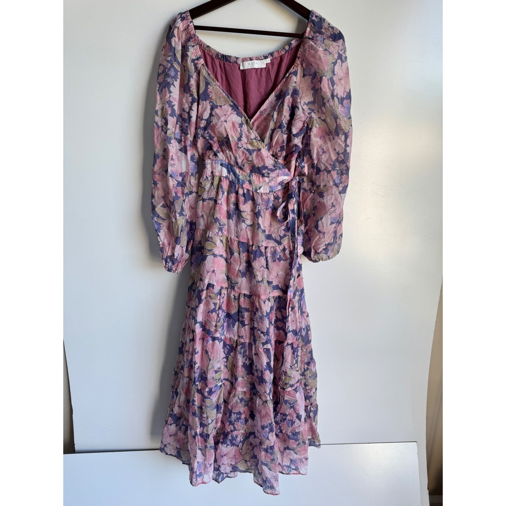 ASTR The Label Jannika Pink Floral Midi Wrap Dress Cottagecore Medium Revolve